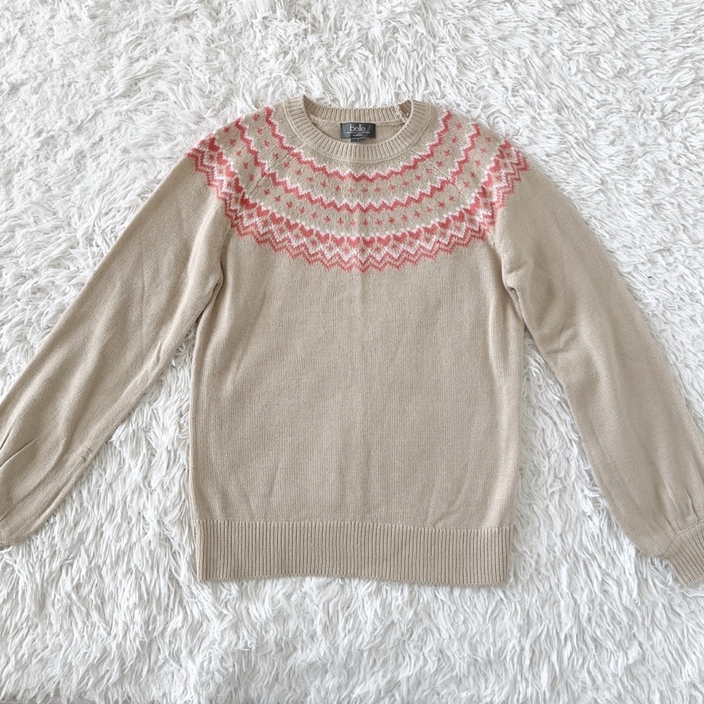 Belle by belldini Beige and Pink Patterned Sweater - Picture 6 of 7